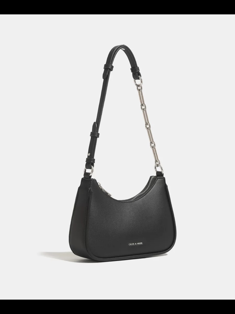 Black Shoulder Hobo Bag with Silver Chain Accent